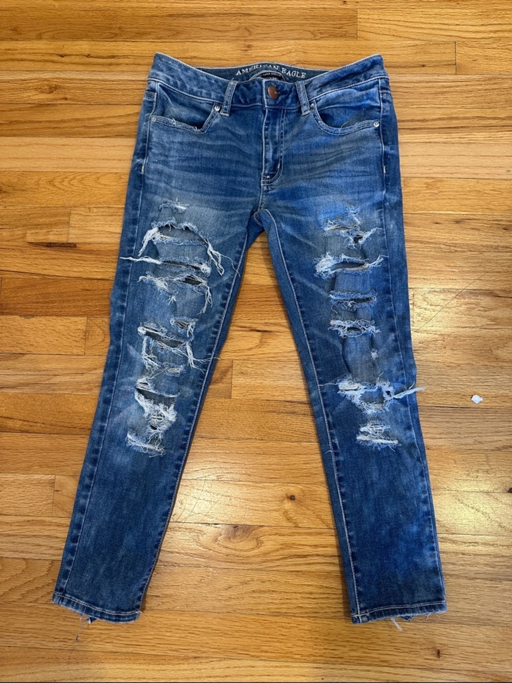 American Eagle Outfitters Blue Distressed Skinny Jeans